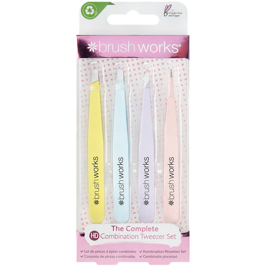 Brushworks HD 4 Piece Combination Tweezer Set Mixed