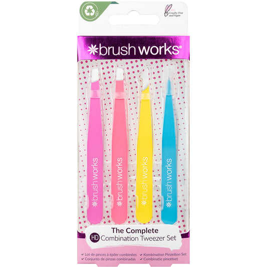 Brushworks HD 4 Piece Combination Tweezer Set Neon