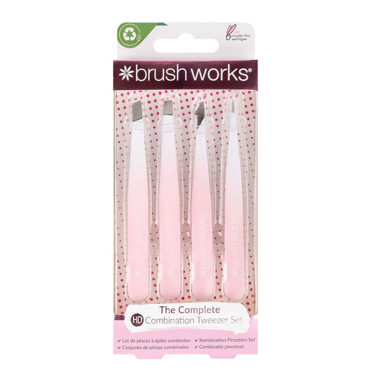 Brushworks HD 4 Piece Tweezer Set White & Pink