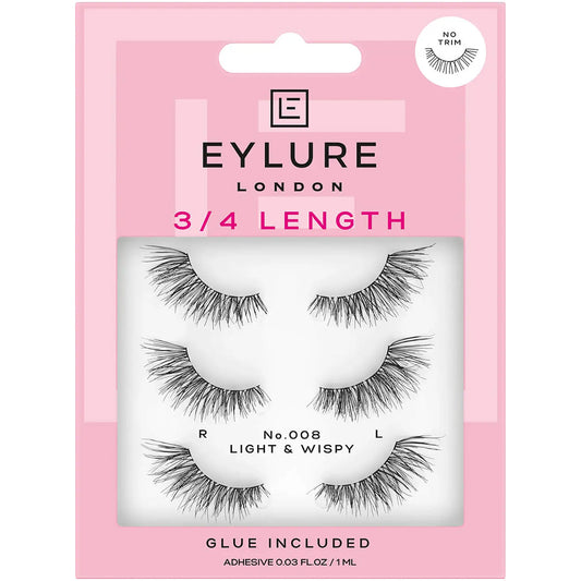 Eylure 3/4 Length 008 Light & Wispy Lashes Black Multipack 3 Pairs