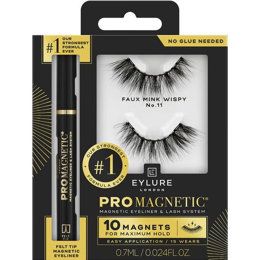 Eylure Pro Magnetic Eyeliner & Lash System 011 Faux Mink Wispy 10 Magnets Fibre Strip Lashes Black