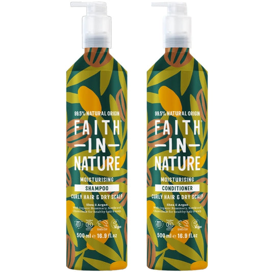 Faith In Nature Shea & Argan Shampoo & Conditioner Aluminium Bottle Twin 2 x 500ml