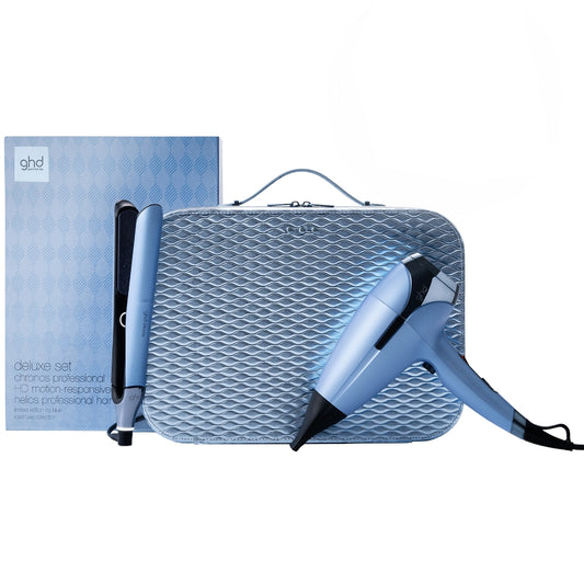 ghd Limited Edition Chronos Flat Iron Hair Straightener & Helios Hair Dryer Icy Blue Deluxe Gift Set