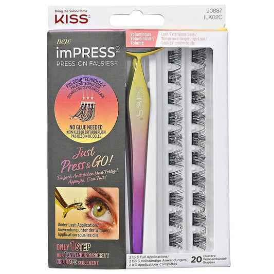 Kiss Impress Press-On Falsies Individual Lashes Voluminous Black 20 Cluster