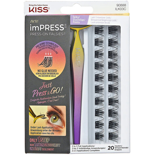 Kiss Impress Press-On Falsies Individual Lashes Spiky Black 20 Cluster