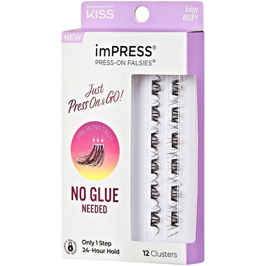 Kiss imPress Press-On Falsies Individual Lashes Black 09 Edgy Wispy 12 Clusters