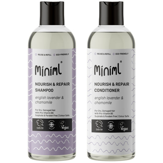 Miniml Eco Friendly Nourish & Repair Lavender & Chamomile Shampoo & Conditioner Twin 2 x 500ml