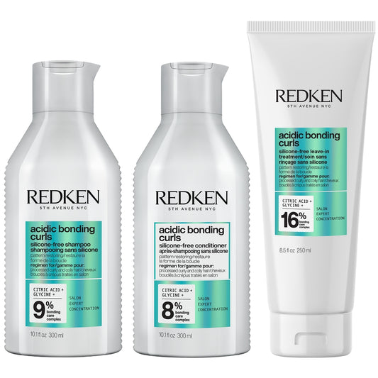 Redken Acidic Bonding Curls Silicone-Free Shampoo 300ml, Conditioner 300ml & Leave-In Treatment 250ml Trio