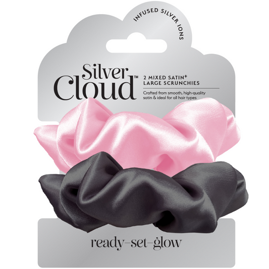 Silver Cloud Large Satin Scrunchies Mixed Pack of 2