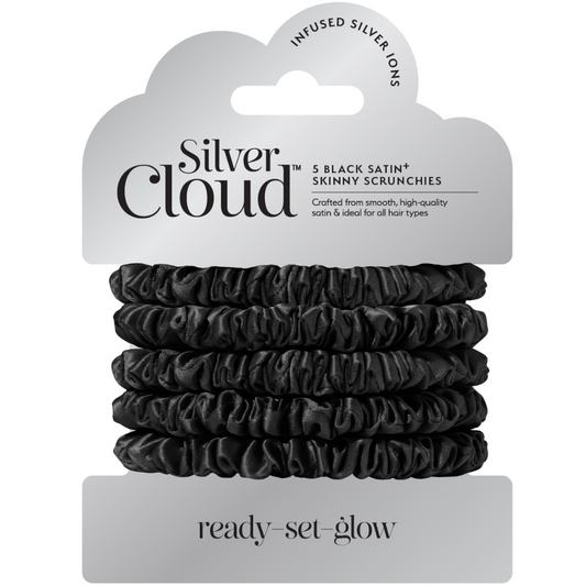 Silver Cloud Skinny Satin Scrunchies Black Pack of 5