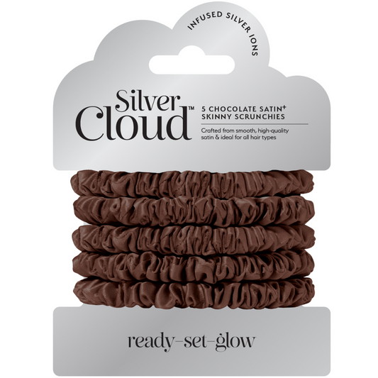 Silver Cloud Skinny Satin Scrunchies Chocolate Pack of 5