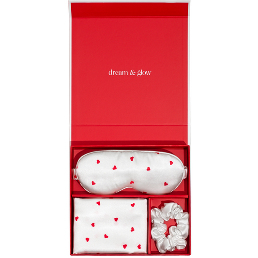 Silver Cloud Satin Gift Set Heart Print