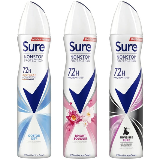 Sure Womens Anti-Perspirant Deodorant Spray Variety Pack 3 x 250ml