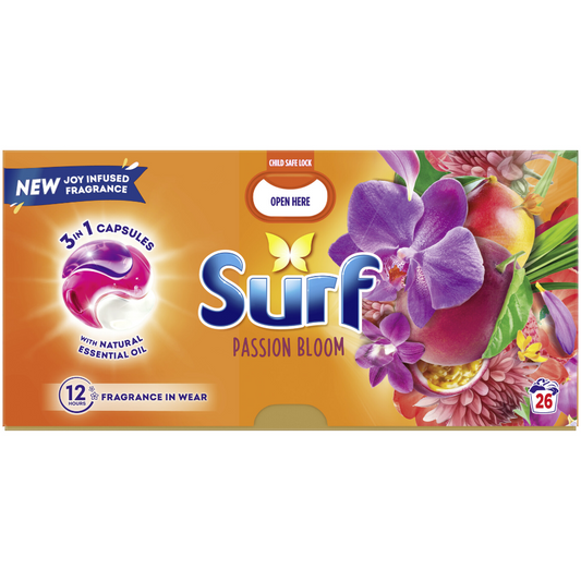 Surf Passion Bloom 3-In-1 Laundry Washing Detergent Capsules 26 Washes