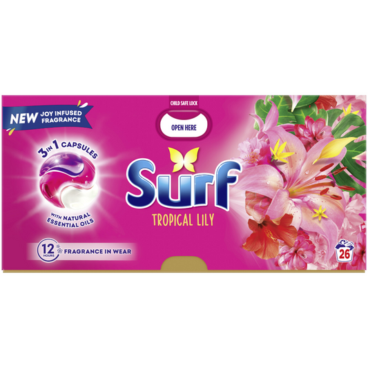 Surf Tropical Lily 3-In-1 Laundry Washing Detergent Capsules 26 Washes