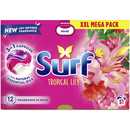 Surf Tropical Lily 3-In-1 Laundry Washing Detergent Capsules 51 Washes