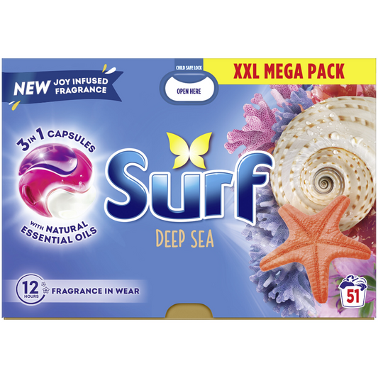 Surf Deep Sea 3-In-1 Laundry Washing Detergent Capsules 51 Washes