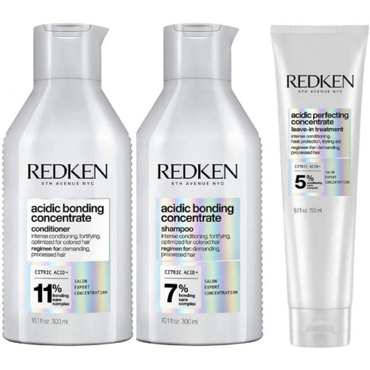 Redken Acidic Bonding Concentrate Shampoo 300ml, Conditioner 300ml & Treatment 150ml Trio