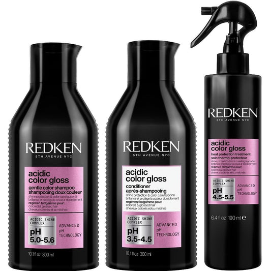 Redken Acidic Colour Gloss Shampoo 300ml, Colour Protection Conditioner 300ml & Leave-In Spray 190ml Trio