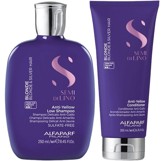 Alfaparf Milano Semi Di Lino Blonde Anti-Yellow Low Shampoo 250ml & Conditioner 200ml Twin