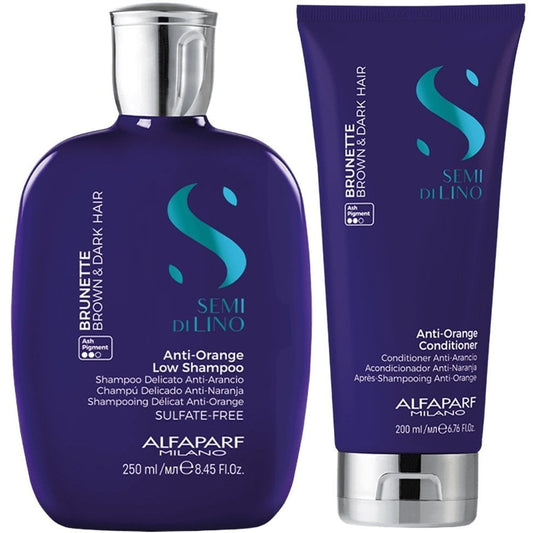 Alfaparf Milano Semi Di Lino Brunette Anti-Orange Low Shampoo 250ml & Conditioner 200ml Twin