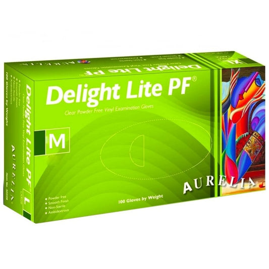 Aurelia Delight Lite PF Clear Powder Free Vinyl Examination Gloves Large 100x