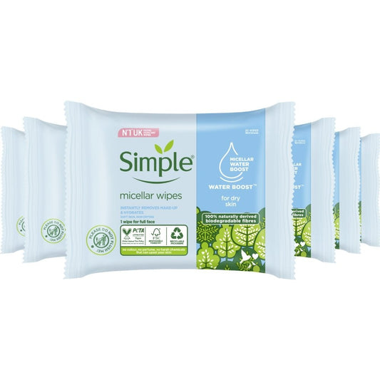 Simple Biodegradable Micellar Face Wipes Multipack 6 x 20 Wipes