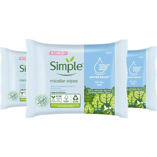 Simple Biodegradable Micellar Face Wipes Trio 3 x 20 Wipes