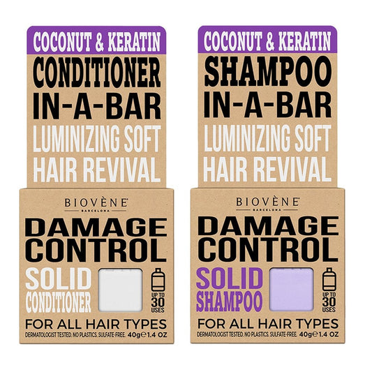 Biovene Damage Control Coconut & Keratin Solid Shampoo & Conditioner Twin 2 x 40g