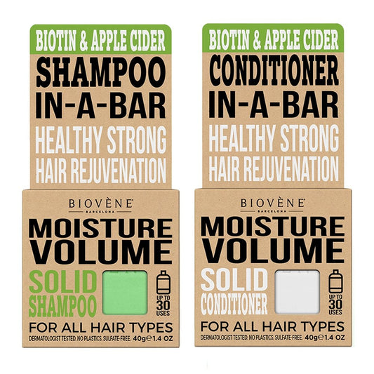 Biovene Moisture Volume Biotin & Apple Cider Solid Shampoo & Conditioner Twin 2 x 40g