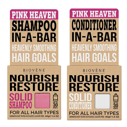 Biovene Nourish Restore Pink Heaven Solid Shampoo & Conditioner Twin 2 x 40g