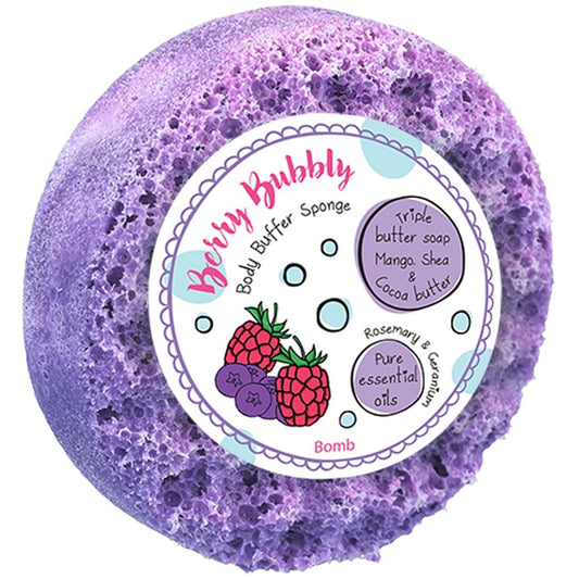 Bomb Cosmetics Berry Bubbly Body Buffer Shower Soap Sponge