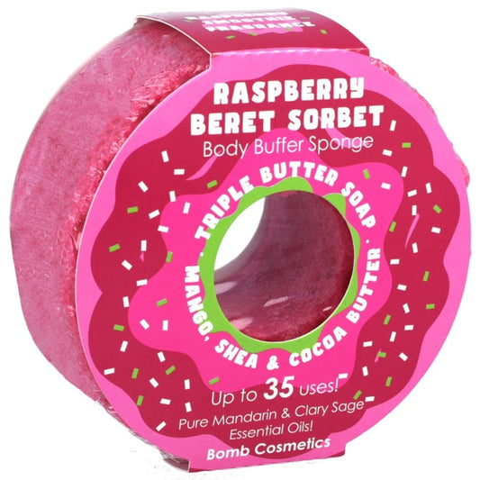 Bomb Cosmetics Raspberry Beret Sorbet Donut Buffer Soap Sponge