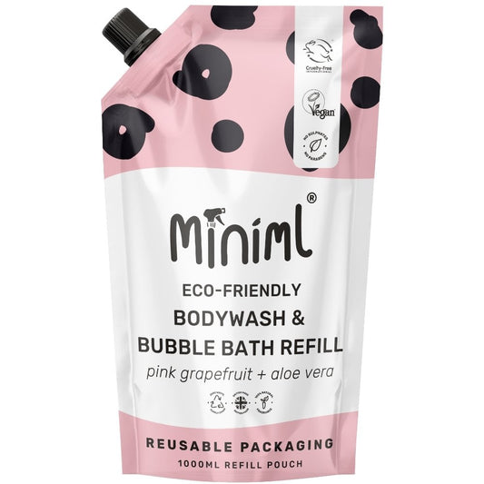 Miniml Eco-Friendly Body Wash & Bubble Bath Pink Grapefruit + Aloe Vera 1000ml Pouch