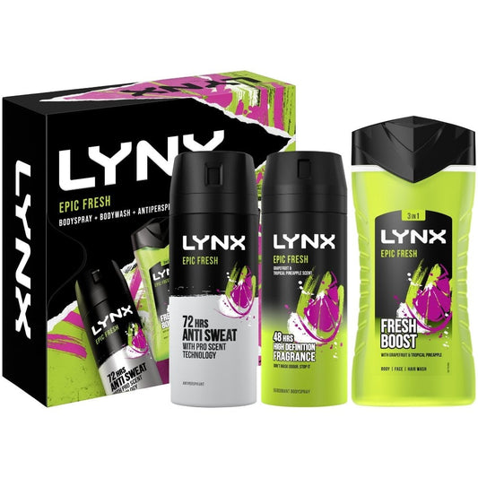 Lynx Epic Fresh Body Wash, Deodorant Body Spray & Anti-Perspirant Gift Set