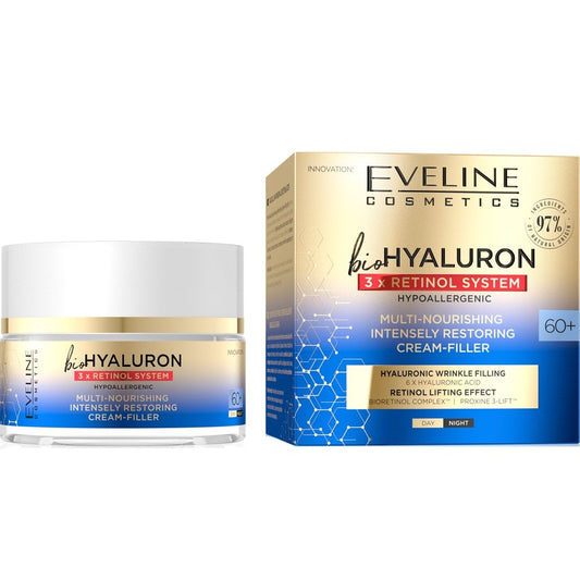 Eveline Cosmetics BioHyaluron 3x Retinol System Multi-Nourishing Day & Night Cream Filler 60+ 50ml