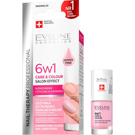 Eveline Cosmetics Nail Therapy 6 in 1 Care & Colour Nail Conditioner Shimmer Pink 5ml