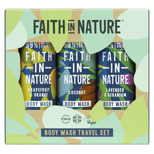 Faith In Nature Mixed Scent Body Wash Travel Set 3 x 100ml