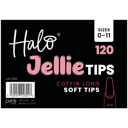 Halo Jellie Tips Soft Gel Nail Tips Coffin Long x120 Sizes 0-11