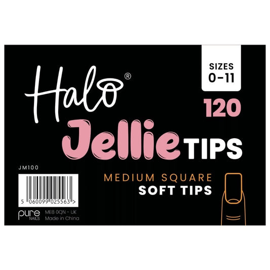 Halo Jellie Tips Soft Gel Nail Tips Medium Square x120 Sizes 0-11