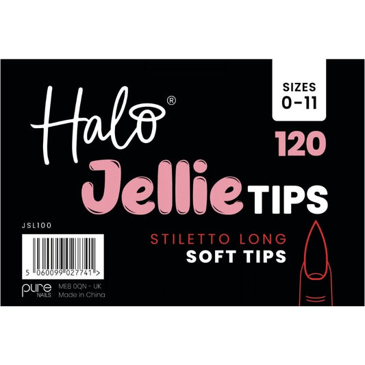 Halo Jellie Tips Soft Gel Nail Tips Stiletto Long x120 Sizes 0-11