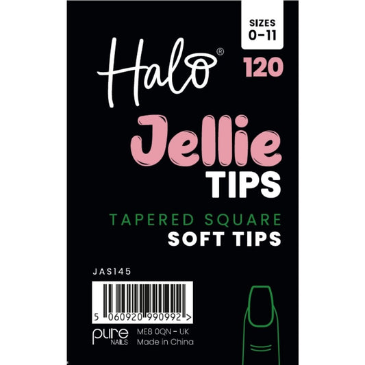 Halo Jellie Tips Soft Gel Tapered Square Nail Tips x120 Sizes 0-1