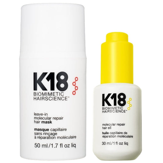 K18 Biomimetic Hairscience Leave-In Molecular Repair Hair Mask 50ml & Molecular Repair Hair Oil 30ml Twin