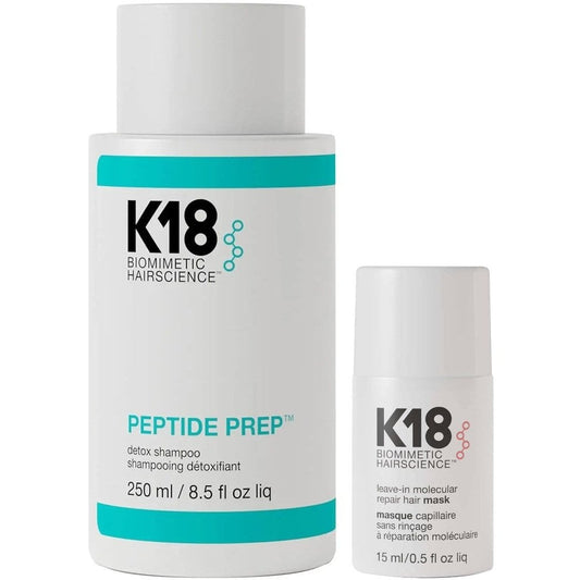 K18 Biomimetic Hairscience Peptide Prep Detox Shampoo 250ml & Molecular Repair Hair Mask 15ml Twin