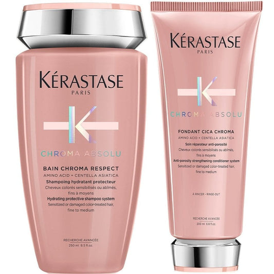 Kerastase Chroma Absolu Bain Chroma Respect Hydrating Protective Shampoo 250ml & Cica Chroma Anti-Porosity Strengthening Conditioner 200ml Twin