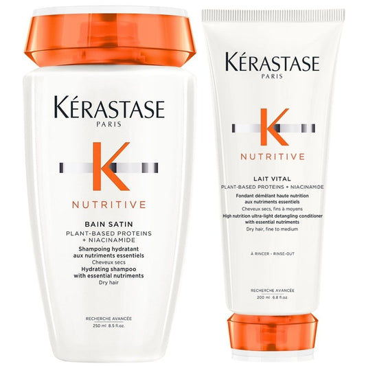 Kerastase Nutritive Bain Satin Hydrating Shampoo 250ml & Nutritive Lait Vital High Nutrition Ultra-Light Conditioner 200ml Twin