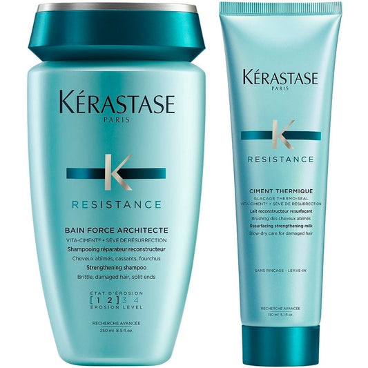 Kerastase Resistance Bain Force Architecte Strengthening Shampoo 250ml & Ciment Thermique 150ml Twin