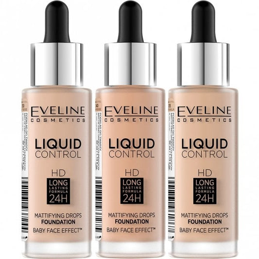 Eveline Cosmetics Liquid Control HD 24h Long-lasting Mattifying Drops Foundation 32ml