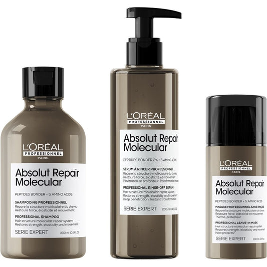 L'Oreal Professionnel Serie Expert Absolut Repair Molecular Shampoo 250ml, Rinse-Off Serum 250ml & Leave-In Mask 100ml Trio