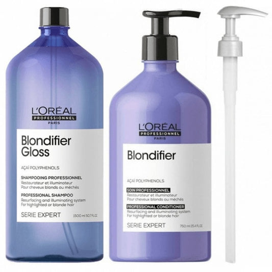 L'Oreal Professionnel Serie Expert Blondifier Gloss Resurfacing + Illuminating Shampoo 1500ml & Conditioner 750ml Twin